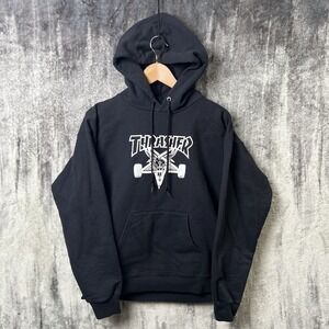 VTG Thrasher Men's Hoodie Size Small Black Pullover Goat Pentagram Skate Graphic